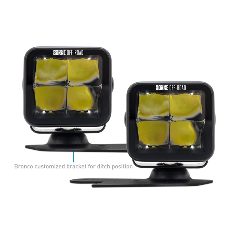 Ford Bronco Light Pods - Ditch - Borne Off-Road - 3x3 Spot Beam, 2-Piece - `21-`27
